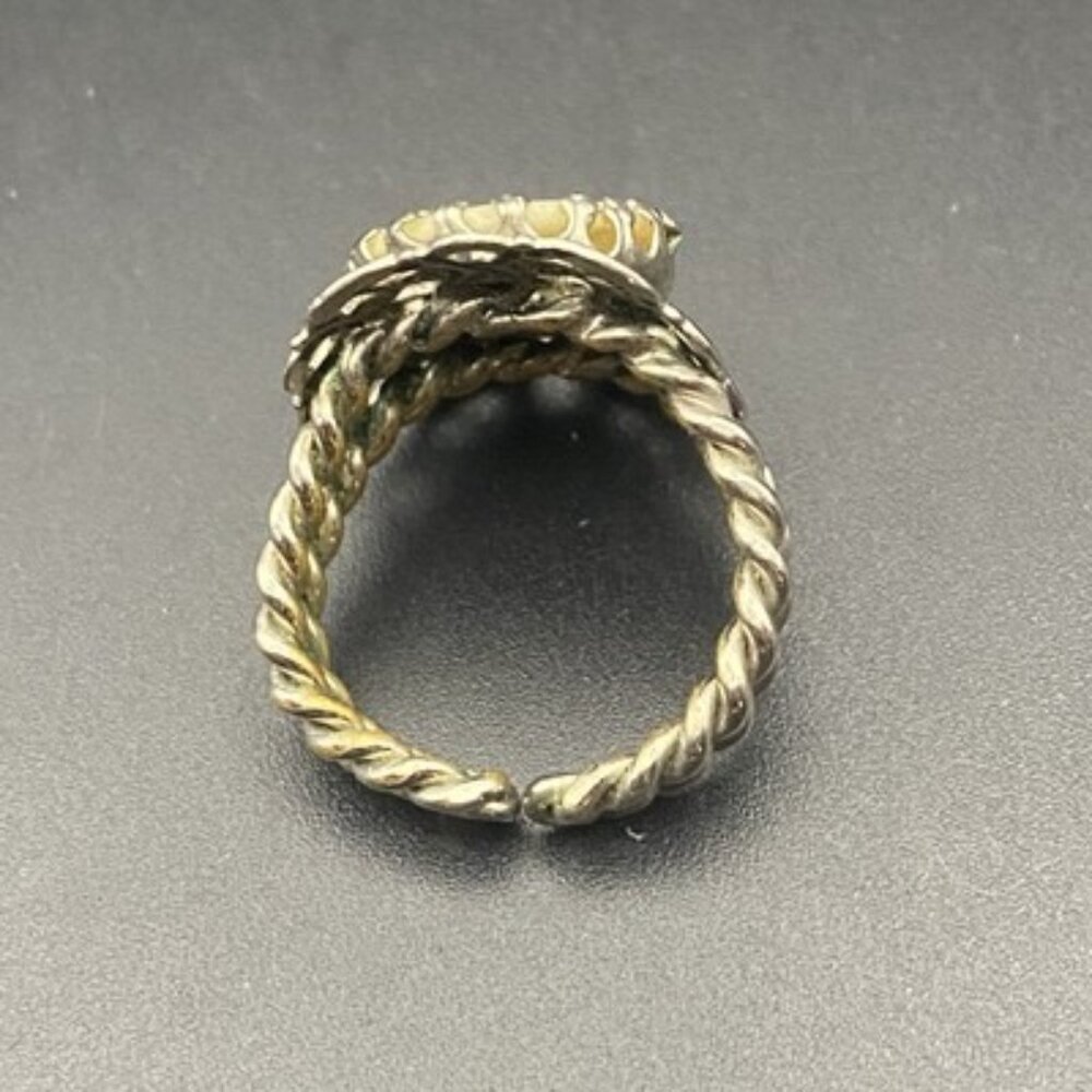 Vintage Signed Western Germany Ring MOP Filigree Silver Tone Adjustable LOOK - Picture 5 of 13
